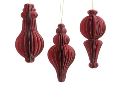 Tree Decoration Paper  Ornament Red  3Ass Fsc 100% 12Cm