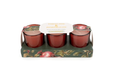 Set Of 3 Votives Candles Forest Pine & Pomegranate