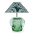 19.5Cm Ridged Glass Led Table Lamp With Pleated Shade - Green 19.5Cm Ridged Glass Led Table Lamp With Pleated Shade - Green