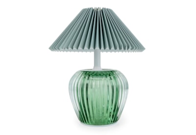 19.5Cm Ridged Glass Led Table Lamp With Pleated Shade - Green 19.5Cm Ridged Glass Led Table Lamp With Pleated Shade - Green