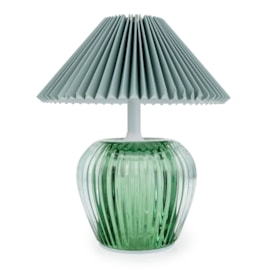 19.5Cm Ridged Glass Led Table Lamp With Pleated Shade - Green