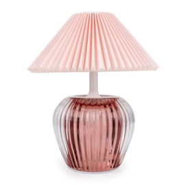 19.5Cm Ridged Glass Led Table Lamp With Pleated Shade - Pink 19.5Cm Ridged Glass Led Table Lamp With Pleated Shade - Pink