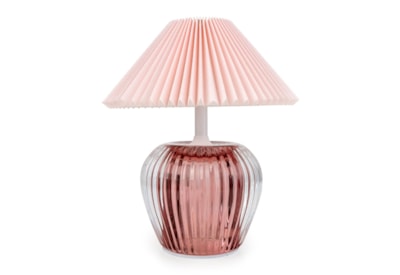 19.5Cm Ridged Glass Led Table Lamp With Pleated Shade - Pink 19.5Cm Ridged Glass Led Table Lamp With Pleated Shade - Pink