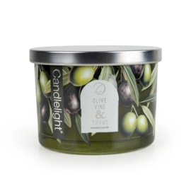 Glass Candle With Metal Lid Olive Vine & Thyme