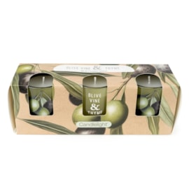 Set Of 3 Votive Candles Olive Vine & Thyme