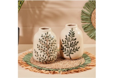 Ceramic Hand Painted Sml Vase W/green Foliage 2 Asst (7CM113)