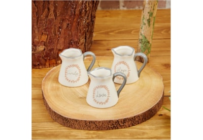Family Mini Stoneware Jug W/wreath & Grey Handle 3 Asst Family Mini Stoneware Jug W/wreath & Grey Handle 3 Asst