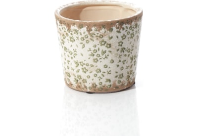 Distressed Floral Planter Soft Green Sml (7VG123)