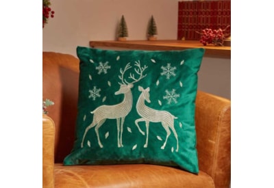 Three Kings Reindeer Cushion Emerald 45cm