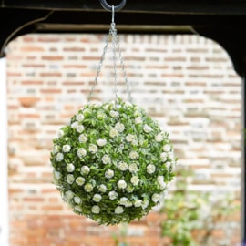 Faux Decor Topiary White Rose Ball 30 Cm