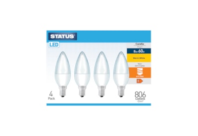 Status 8w Led E14 Candle Warm White Bulb 4pk