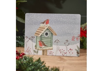 Christmas Robin With Bird House Placemats 4pk Christmas Robin With Bird House Placemats 4pk