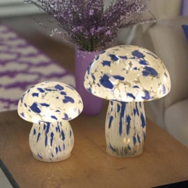 Glassart Mushroom - Large - Blue And White Glassart Mushroom - Large - Blue And White