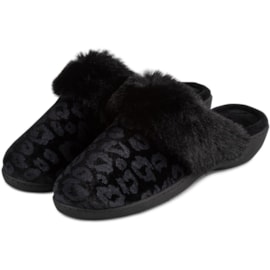 Totes Isotoner Velour Heeled Mule Black Leopard Size 4 (95517BLP4)
