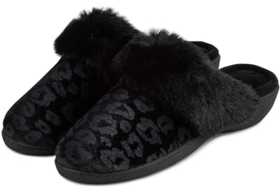 Totes Isotoner Velour Heeled Mule Black Leopard Size 4 (95517BLP4)