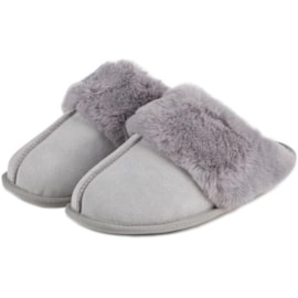 Totes Isotoner Suede Mule W/fur Cuff & Lining Grey Size 7 (95635GRY7)