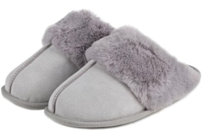 Totes Isotoner Suede Mule W/fur Cuff & Lining Grey Size 5 (95635GRY5)