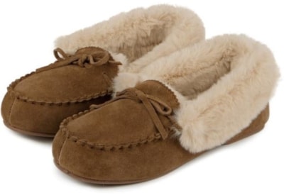 Totes Isotoner Suede Fur Lined Moccasin Tan Size 5 (95649TAN5)