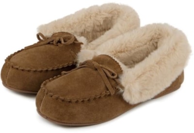 Totes Isotoner Suede Fur Lined Moccasin Tan Size 5 Totes Isotoner Suede Fur Lined Moccasin Tan Size 5