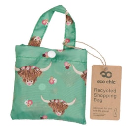 Eco Chic Green Floral Highland Cow Shopper (A76GN)