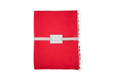 Premier Red Tablecloth w Pom Pom Edge 2x1.3m (AC231483)
