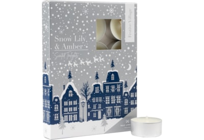 Festive Village 12 Tealights Snow Lily & Amber (AIS0201)