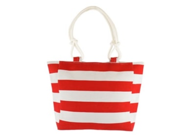 Canvas Wide Striped Beach Bag Red (BB1167)