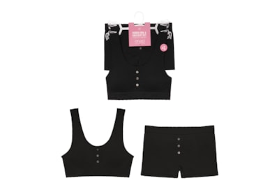 Rjm Ladies Ribbed Bra & Knickers Set Black Rjm Ladies Ribbed Bra & Knickers Set Black