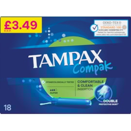 Tampax Compak Super Pmp 3.49 18's Tampax Compak Super Pmp 3.49 18's