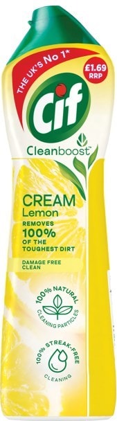 Cif Cleanboost Cream Cleaner for hard surfaces with no damage, 500ml, Lemon  scent