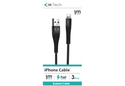 C3 Usb - iphone Lightening Braided Cable Black 1m C3 Usb - iphone Lightening Braided Cable Black 1m