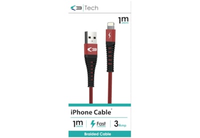 C3 Usb - iphone Lightening Braided Cable Red 1m C3 Usb - iphone Lightening Braided Cable Red 1m