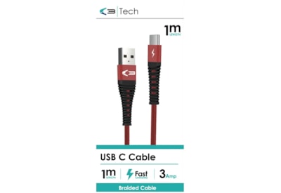 C3 Braided Usb - Type C Cable Red 1m C3 Braided Usb - Type C Cable Red 1m