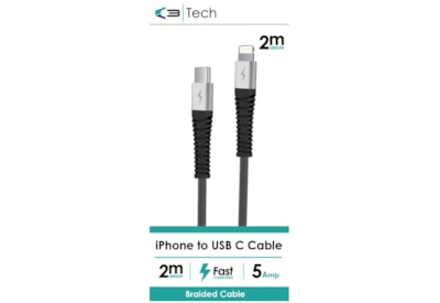 C3 Lightening - Type C Braided Charger Lead 2m C3 Lightening - Type C Braided Charger Lead 2m