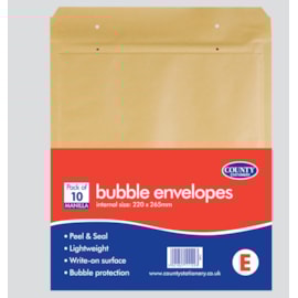County Manilla Bubble Envelopes 10'S - E 220 X 265Mm County Manilla Bubble Envelopes 10'S - E 220 X 265Mm