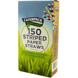 Caterpack Compostable Candy Stripe Paper Straws 150s (30167)