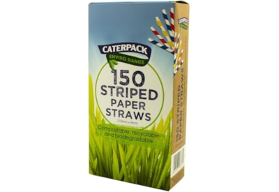 Caterpack Compostable Candy Stripe Paper Straws 150s (30167)