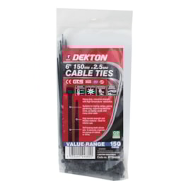 Dekton Black Cable Ties 2.5mm x 150mm 150s Dekton Black Cable Ties 2.5mm x 150mm 150s