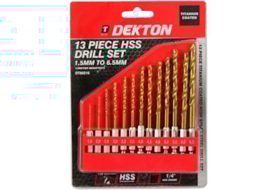 Dekton 13 Piece 1/4" Shank Hss Drill Set 1.5mm-6 Dekton 13 Piece 1/4" Shank Hss Drill Set 1.5mm-6