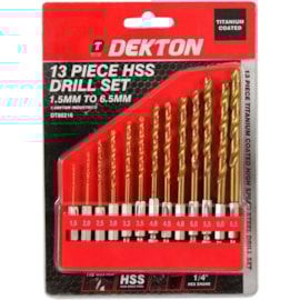 Dekton 13 Piece 1/4" Shank Hss Drill Set 1.5mm-6 Dekton 13 Piece 1/4" Shank Hss Drill Set 1.5mm-6