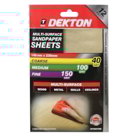 Dekton Assorted Sandpaper 230mm x 140mm 12 Sheets Dekton Assorted Sandpaper 230mm x 140mm 12 Sheets