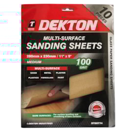 Dekton 10pc Sanding Sheets 280mm x 230mm 100 Grit Dekton 10pc Sanding Sheets 280mm x 230mm 100 Grit