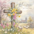 Ling Easter Floral Cross In Countryside Scene Ling Easter Floral Cross In Countryside Scene