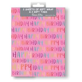Simon Elvin Happy Birthday Wrap 2 Sheets & Tags Simon Elvin Happy Birthday Wrap 2 Sheets & Tags