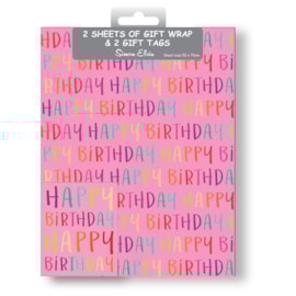 Simon Elvin Happy Birthday Wrap 2 Sheets & Tags