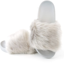 Ks Ladies Fur Sliders Grey (FT1901)