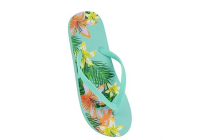 Ladies Tropical Print Flip Flops Turquoise (FT2232)
