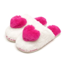 Ladies Heart Mule Slippers Cerise