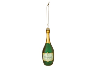 Glass Champagne Bottle Hanging Dec 14cm