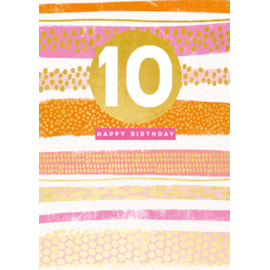 10th Birthday Card Coral Stripe (GHB405)